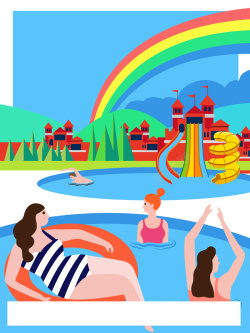 游乐王国夏季水上乐园卡通背景矢量图高清图片