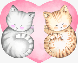情人节猫咪水彩手绘爱心猫咪动物矢量图高清图片