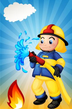 矢量蓝色卡通手绘消防员海报背景背景