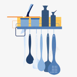 铲子PNG图架子上的蓝色厨具高清图片