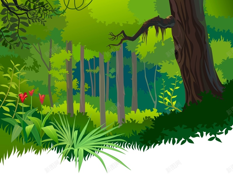 矢量卡通原始森林背景ai设计背景_新图网 https://ixintu.com 卡通 原始森林 手绘 海报 矢量 绿色 背景 风景 矢量图
