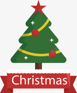 圣诞节卡通绿色圣诞树标签矢量图素材