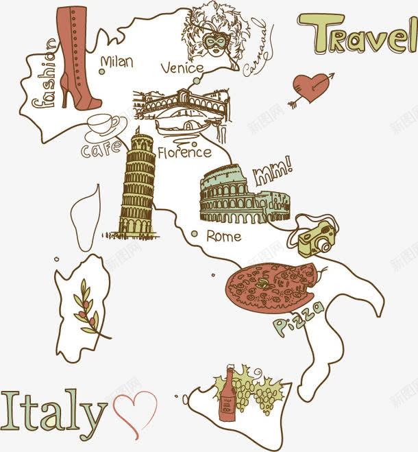 意大利旅游地图png免抠素材_新图网 https://ixintu.com 意大利地图 意大利城市地图 意大利旅游地图 意大利美食 手绘意大利地图