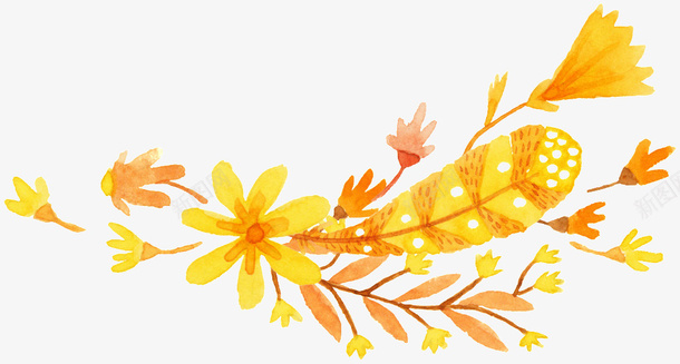 清新金色花卉png免抠素材_新图网 https://ixintu.com 手绘 植物 水彩 清新 花朵 金色 黄色