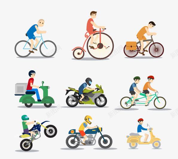 自行车和摩托车png免抠素材_新图网 https://ixintu.com 扁平化创意图 骑行 骑车