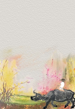 水墨牧童简约谷雨季节海报背景背景