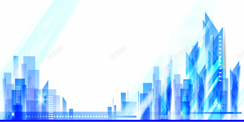 抽象城市剪影背景模板矢量图ai设计背景_新图网 https://ixintu.com AI 城市剪影海报背景 白色背景 线条 蓝色建筑物剪影 矢量图