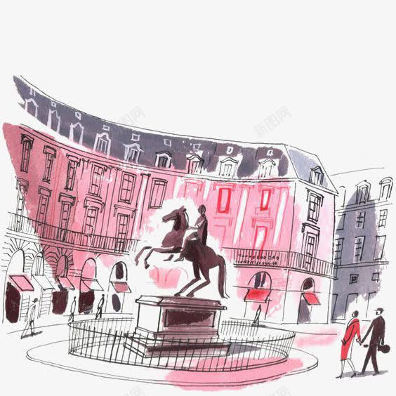 欧式广场png免抠素材_新图网 https://ixintu.com 卡通 复古 广场 手绘 插画 欧式 雕像 骑士