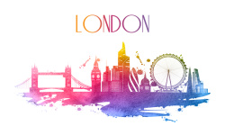 水彩伦敦伦敦水彩扁平化海报背景矢量图高清图片