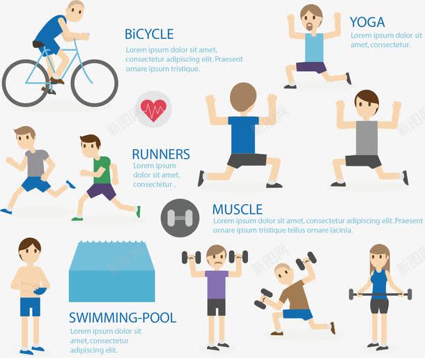 人物健身信息分析png免抠素材_新图网 https://ixintu.com 举重 健身 减脂 分析图 单车 女子 游泳 瑜伽 男子 跑步 运动