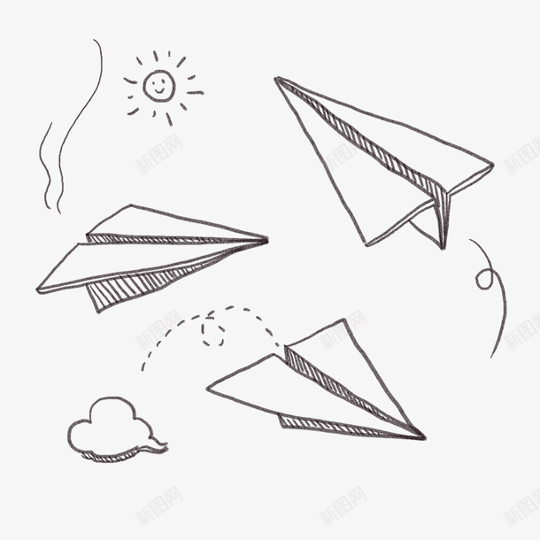 飞机插画线条png免抠素材_新图网 https://ixintu.com 云朵 插画 线条 飞机