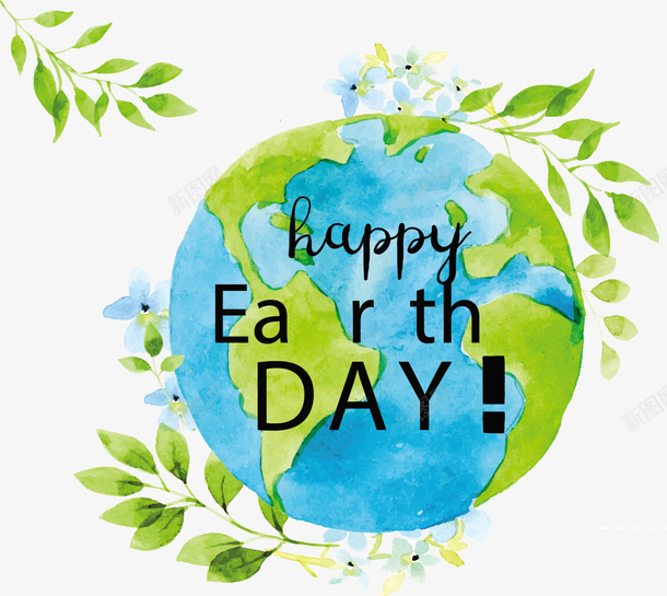 世界地球日快乐蓝色地球png免抠素材_新图网 https://ixintu.com Day Earth Happy 世界地球日快乐 水彩 绿色叶子 蓝色地球