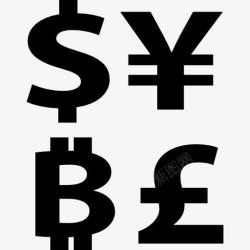 日元符号比特币与美元日元和英镑符号标志图标高清图片