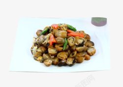 榄菜仙菇炒花甲肉素材
