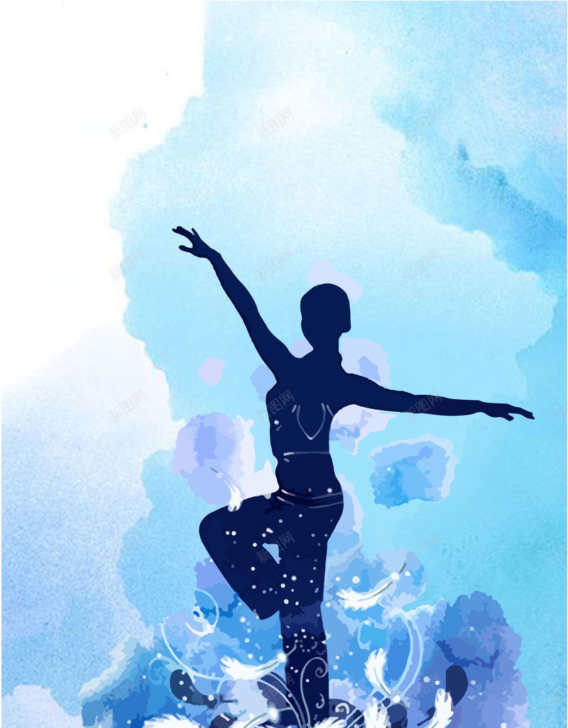 水彩手绘体育运动健身女子瑜伽运动海报矢量图ai设计背景_新图网 https://ixintu.com 体育 健身 唯美 女子 手绘 水彩 海报 瑜伽 蓝色 运动 矢量图