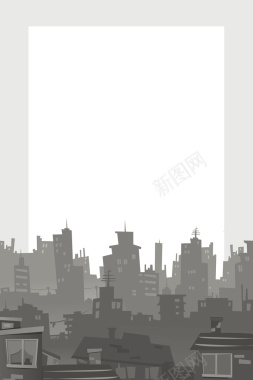 手绘线描剪影城市建筑背景矢量图背景