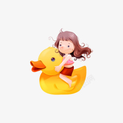 鸭子插画卡通坐着小鸭子的女孩高清图片