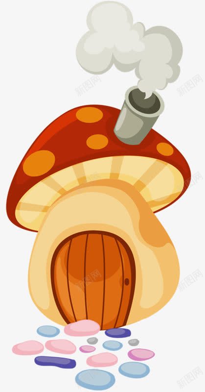 卡通装饰png免抠素材_新图网 https://ixintu.com 冒烟 波点 蘑菇 蘑菇房子 袅袅炊烟