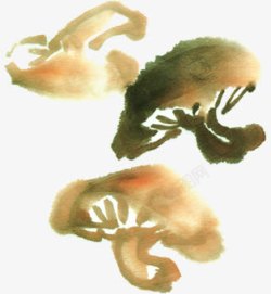 手绘水墨蘑菇素材