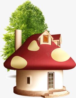 卡通红色蘑菇房子素材