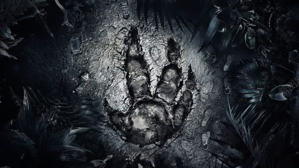 黑色泥地中的狰狞爪印海报背景背景