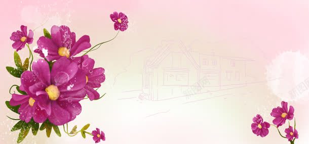 紫色花朵铅笔背景jpg设计背景_新图网 https://ixintu.com 粉色 紫色 花朵 铅笔