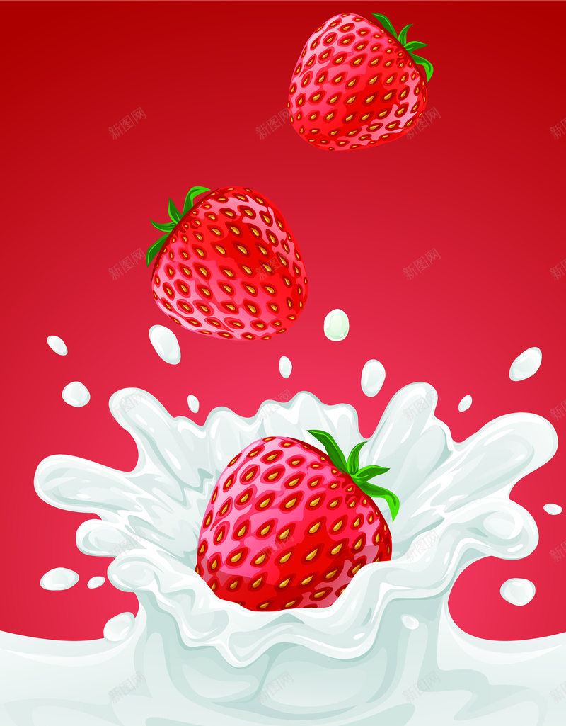 草莓水果坠入牛奶瞬间矢量ai设计背景_新图网 https://ixintu.com 卡通 手绘 水果坠入牛奶瞬间矢量素材 童趣 蓝莓 矢量图