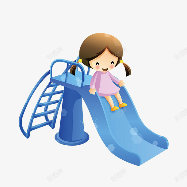 卡通玩滑滑梯的女孩png免抠素材_新图网 https://ixintu.com 人物设计 儿童节 卡通 小女孩 滑滑梯 玩滑滑梯 玩耍 蓝色
