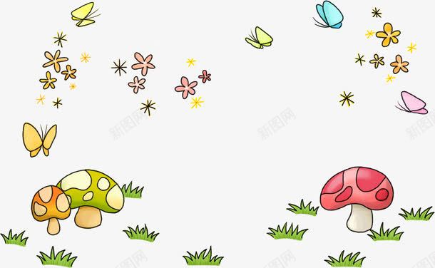 卡通蘑菇与蝴蝶png免抠素材_新图网 https://ixintu.com 卡通蘑菇 卡通蝴蝶 蘑菇 蝴蝶