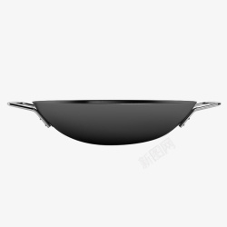 圆形牛排煎锅一个手柄黑色圆形小型平底煎锅高清图片