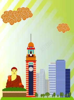 香港标志性建筑名胜古迹旅游海报背景矢量图背景