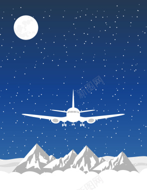 矢量雪山月夜飞机背景背景