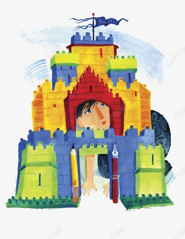 卡通彩色城堡png免抠素材_新图网 https://ixintu.com 人脸 城堡 巨人 建筑