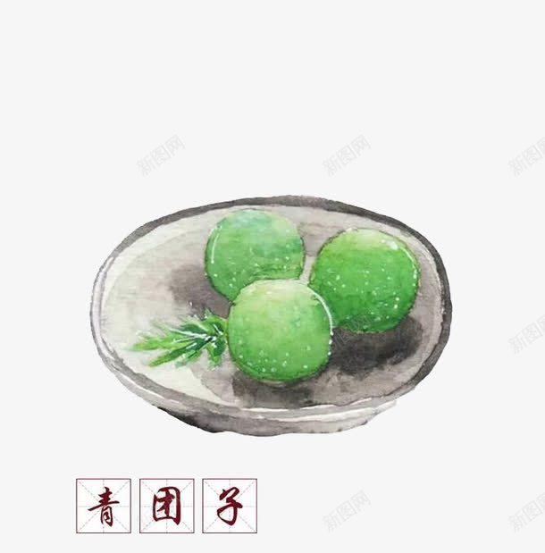 绿色食物png免抠素材_新图网 https://ixintu.com 手绘 盘子 绿色 青团子 食物