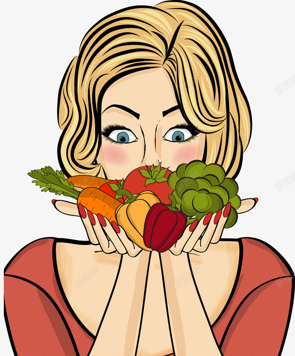 手绘捧着蔬菜的女人矢量图ai免抠素材_新图网 https://ixintu.com 卡通 女人 手绘 美式漫画 蔬菜 矢量图