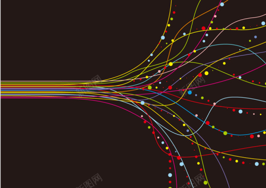 彩色线条圆点黑底背景矢量图背景