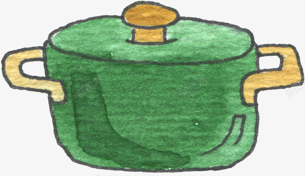 绿色的砂锅png免抠素材_新图网 https://ixintu.com 一个 卡通 手绘 砂锅 简图 绿色 锅盖 黄色