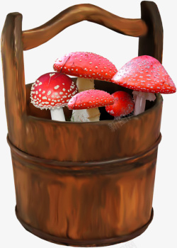 红蘑菇卡通木桶红蘑菇高清图片