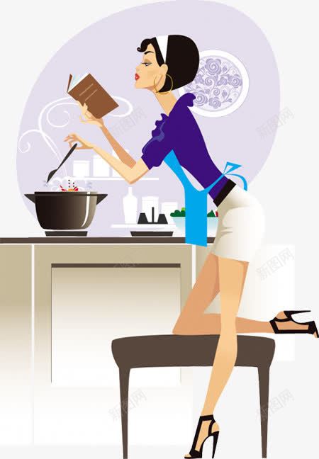 卡通看书烹饪的美女png免抠素材_新图网 https://ixintu.com 卡通 女孩 学习 烹饪 看书