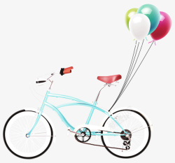 蓝色自行车挂着气球素材
