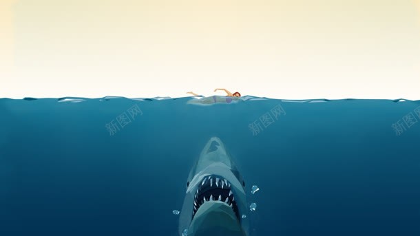 水中吃人的鲨鱼海报背景背景