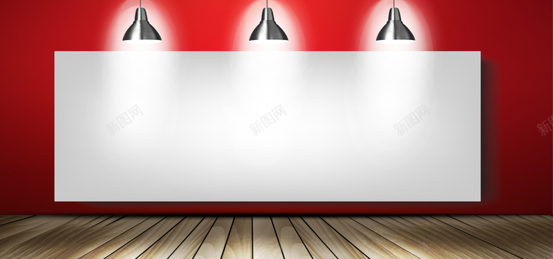 淘宝矢量卡通红色展厅灯光木质地板背景海报背景