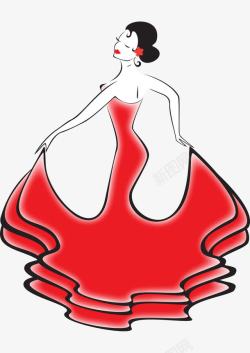 红色裙子卡通女郎斗牛舞插画素材