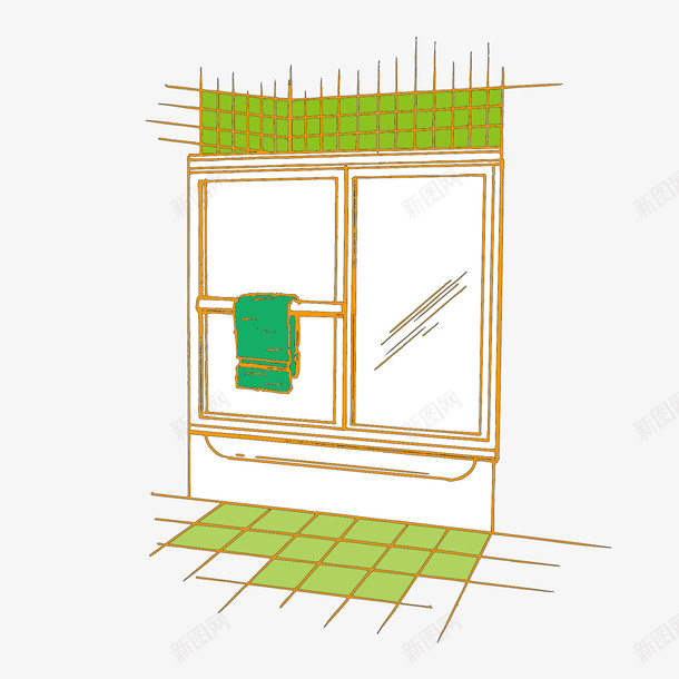 手绘浴室一角矢量图eps免抠素材_新图网 https://ixintu.com 毛巾 浴室 浴室矢量 窗户 矢量图