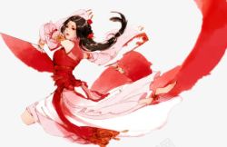 水袖红衣女子水袖飞舞跳舞高清图片
