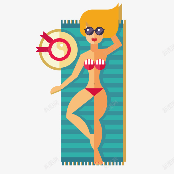 睡在沙滩椅的美女png免抠素材_新图网 https://ixintu.com 卡通 卡通的 扁平化 美女