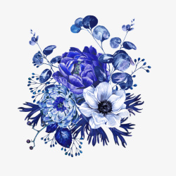 手绘小清新蓝色花朵装饰素材