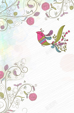 微博封面图手绘花纹植物可家卡通花鸟图背景矢量图高清图片