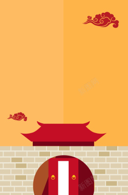 廊桥中国传统建筑海报背景矢量图高清图片