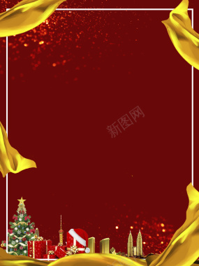 红色丝绸简约圣诞元旦钜惠海报背景背景